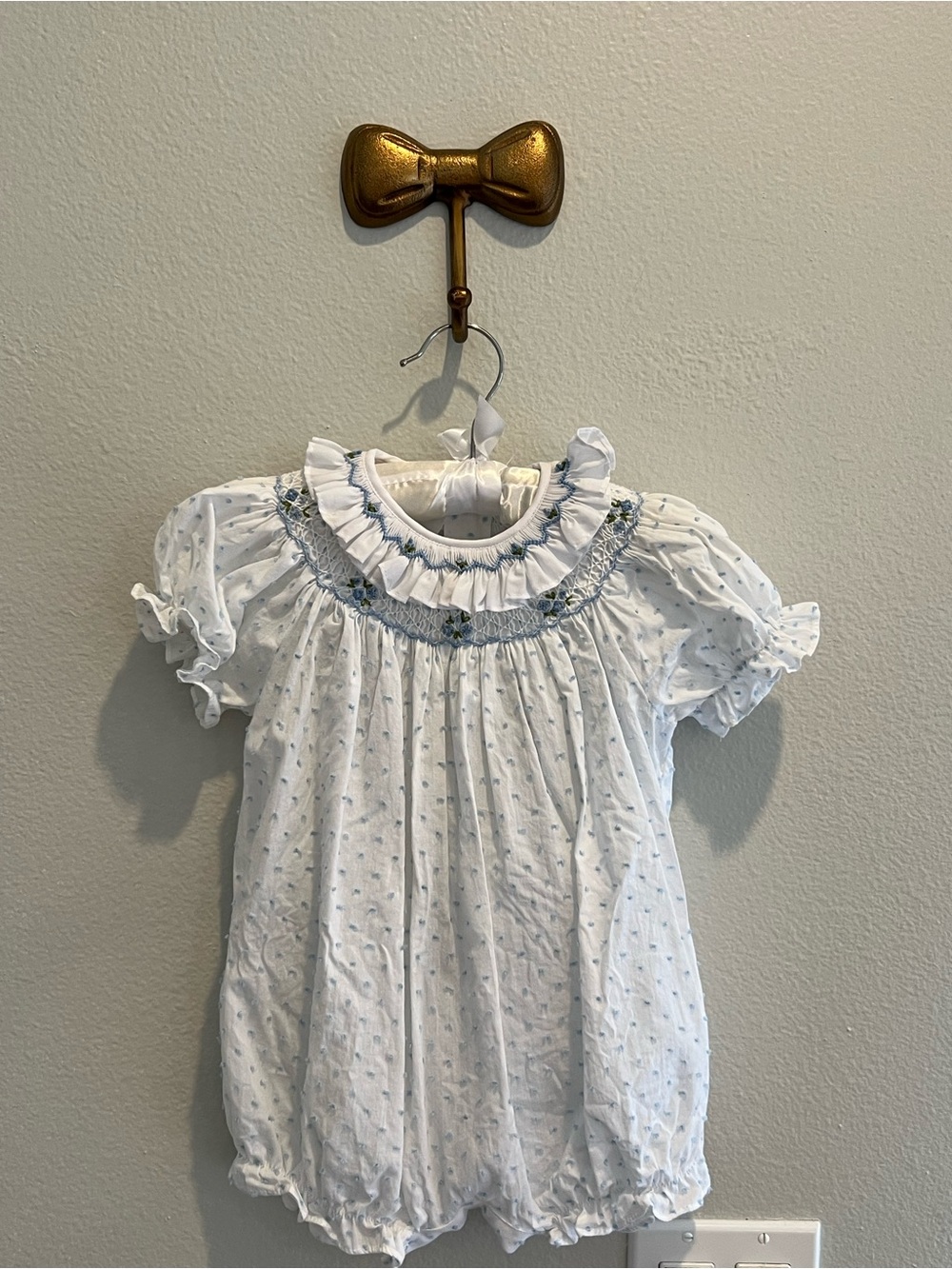 Edgehill Collection White Baby Bubble with Blue Embroidery